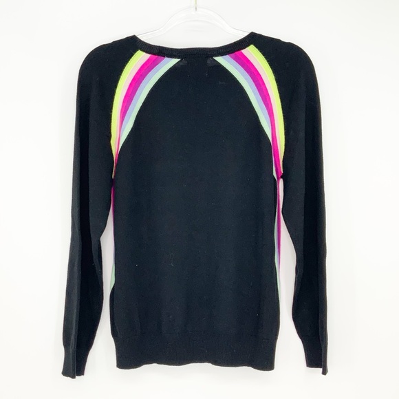 Whisper by Brodie Black Silk Blend Crewneck Sweater Electric Stripes, Size Med - Picture 5 of 8